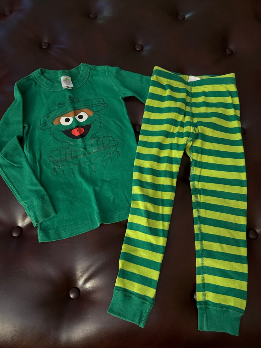 Hanna Andersson Green and Lime Stripe Oscar Pajama Set